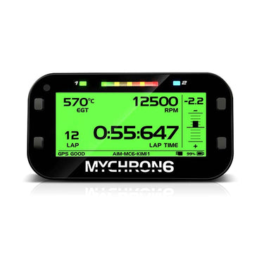 MYCHRON6 digital display with green screen on a white background